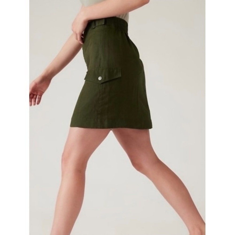 Athleta Voyager Linen Cargo Mini Skirt Womens Sz 2 Green Travel Lagenlook Safari